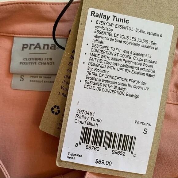 NWT prAna Relaxed Railay Lightweight Button Long Sleeve Top UPF 50+ Top S Pink - Picture 6 of 15
